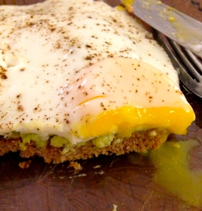 My Green Eggs, No Ham! Avocado toast with sunny side up eggs - yum!